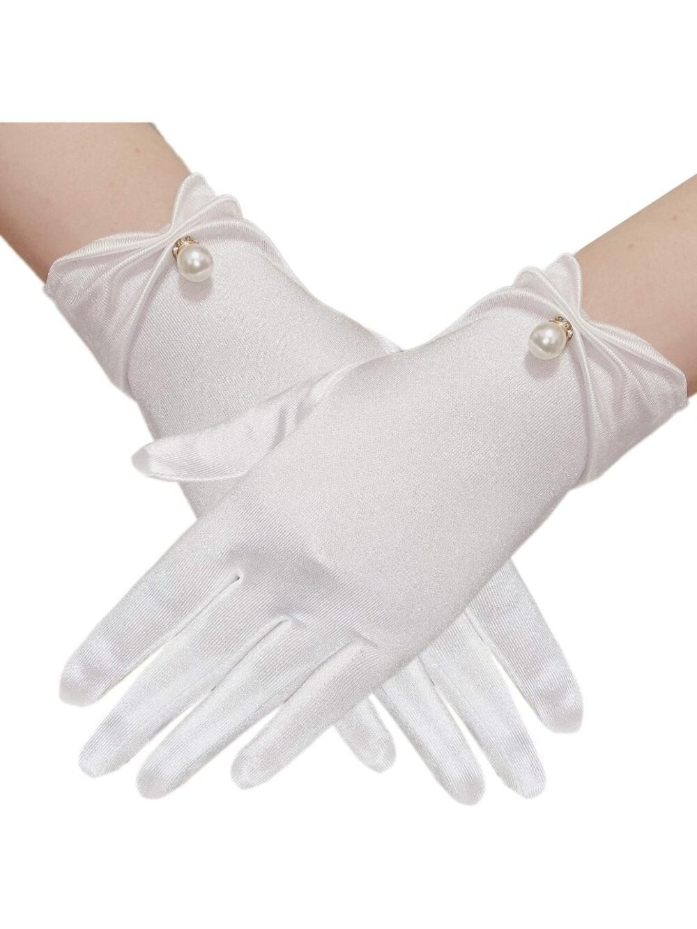 Women Off white Elegant Pearl Short Opera Dinner Halloween Floral Lace Gloves